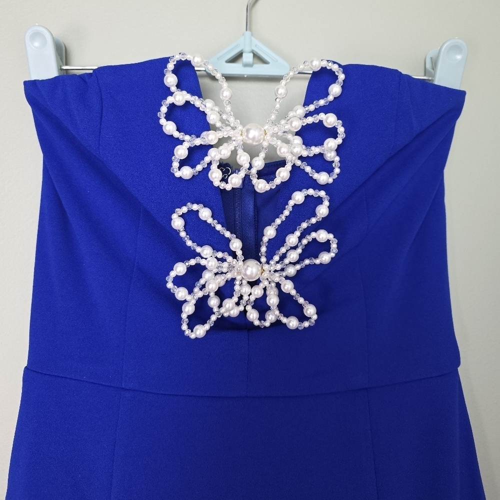Lulus Striking Aura Royal Blue Pearl Strapless Mermaid Maxi Dress, Size XS - Picture 9 of 11